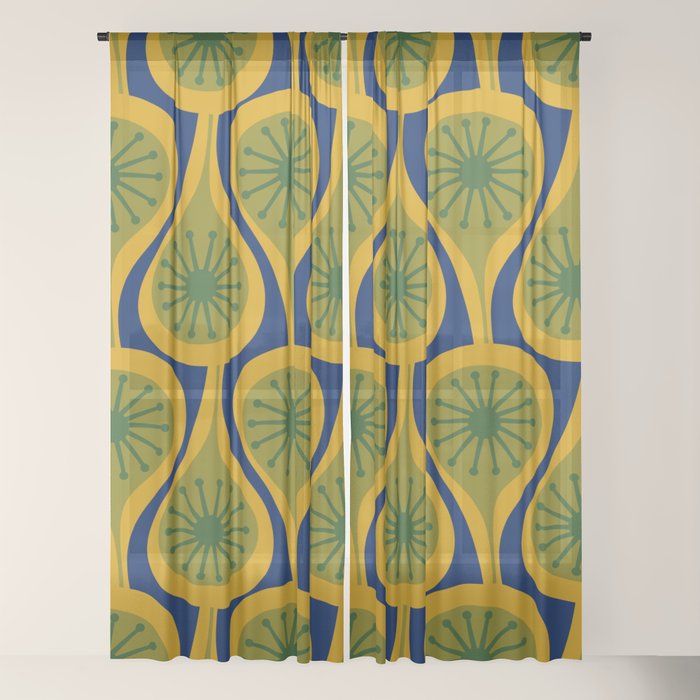 Mid Century Modern Atomic Drops Pattern Green Mustard Blue Window Curtain Gallery Image 22