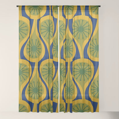 Mid Century Modern Atomic Drops Pattern Green Mustard Blue Window Curtain Gallery Image 22