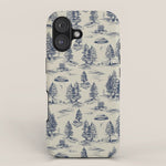 Alien Abduction Toile De Jouy Pattern in Blue iPhone Case Gallery Image 1