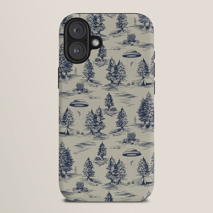 Alien Abduction Toile De Jouy Pattern in Blue iPhone Case Gallery Image 10