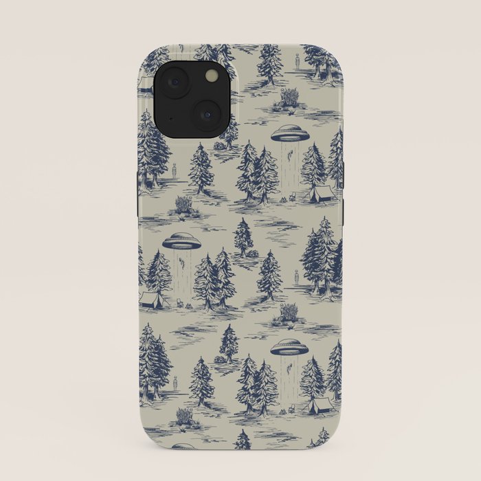 Alien Abduction Toile De Jouy Pattern in Blue iPhone Case Gallery Image 37