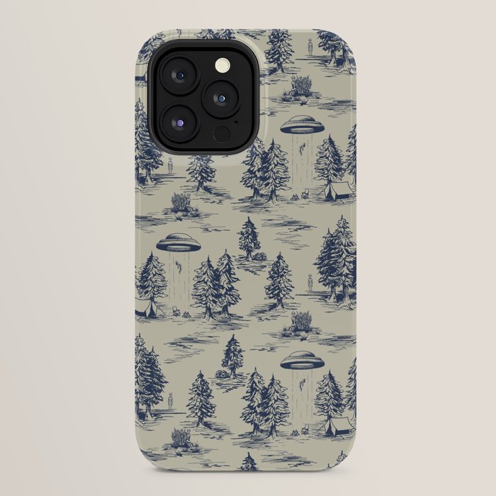 Alien Abduction Toile De Jouy Pattern in Blue iPhone Case Gallery Image 32
