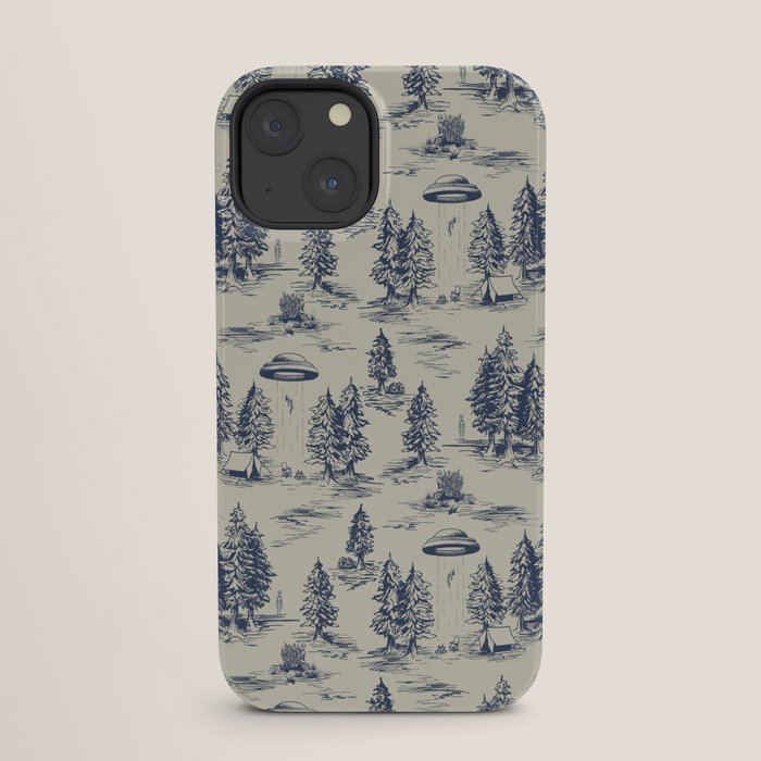 Alien Abduction Toile De Jouy Pattern in Blue iPhone Case Gallery Image 25