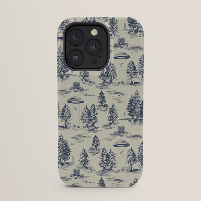 Alien Abduction Toile De Jouy Pattern in Blue iPhone Case Gallery Image 23