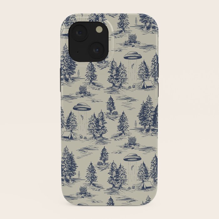 Alien Abduction Toile De Jouy Pattern in Blue iPhone Case Gallery Image 38