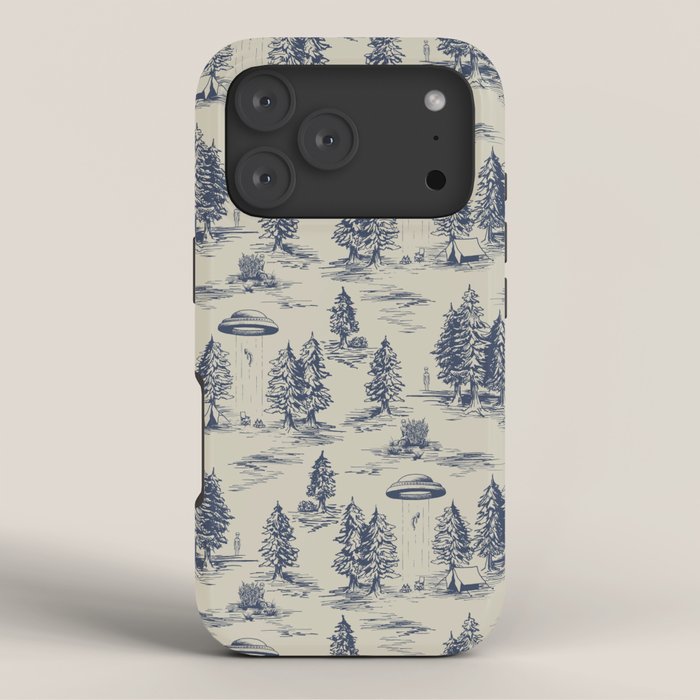 Alien Abduction Toile De Jouy Pattern in Blue iPhone Case Gallery Image 3