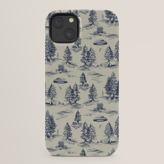 Alien Abduction Toile De Jouy Pattern in Blue iPhone Case Gallery Image 22