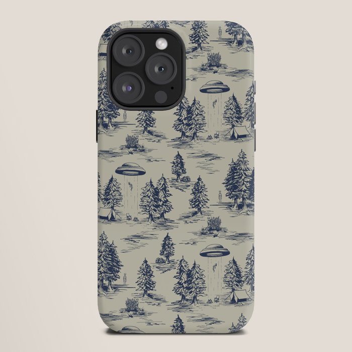 Alien Abduction Toile De Jouy Pattern in Blue iPhone Case Gallery Image 12