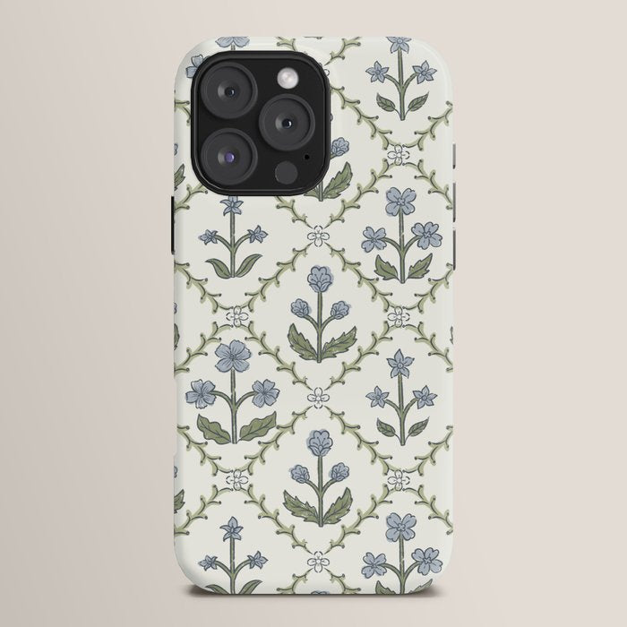 Lattice Block Print Floral - Blue Green iPhone Case Gallery Image 16