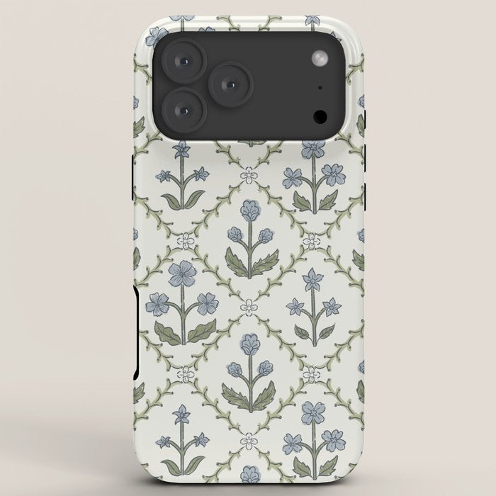 Lattice Block Print Floral - Blue Green iPhone Case Gallery Image 8
