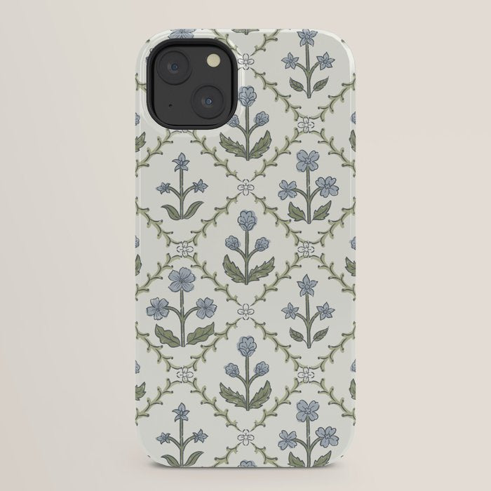 Lattice Block Print Floral - Blue Green iPhone Case Gallery Image 22