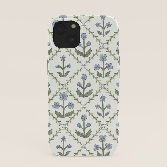 Lattice Block Print Floral - Blue Green iPhone Case Gallery Image 37