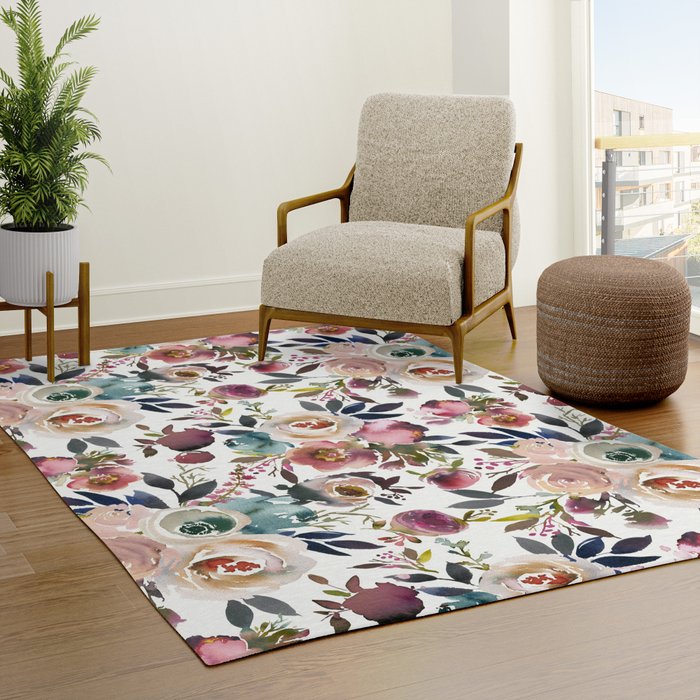 Watercolor Floral Pattern Flowers Rug Gallery Image 3