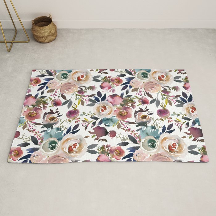 Watercolor Floral Pattern Flowers Rug Gallery Image 2