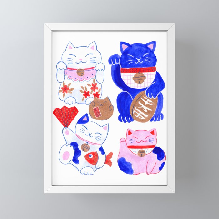 Maneki Neko Lucky Cats Mini Art Print Gallery Image 4