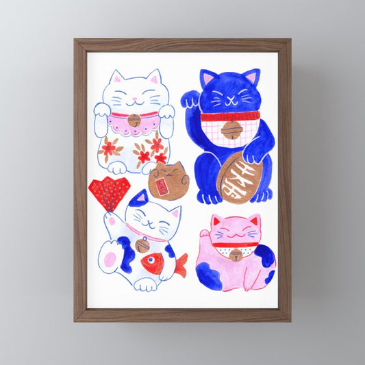Maneki Neko Lucky Cats Mini Art Print Gallery Image 2