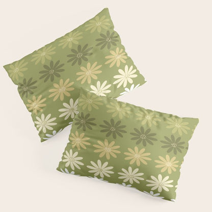 Ombre Abstract Daisies on Olive Green Pillow Sham Gallery Image 3