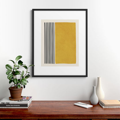 Mustard Yellow Black Lines Abstract Art Framed Art Print Gallery Image 7