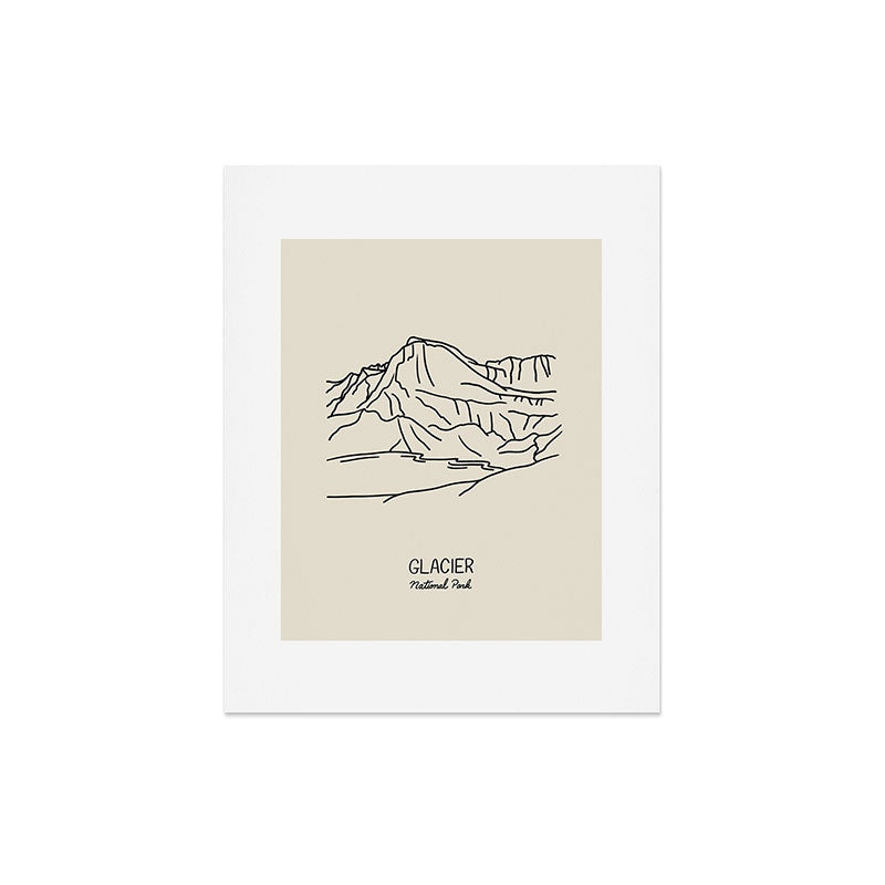 Glacier National Park Black on Cream Art Print Gallery Image 5