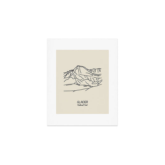 Glacier National Park Black on Cream Art Print Gallery Image 1