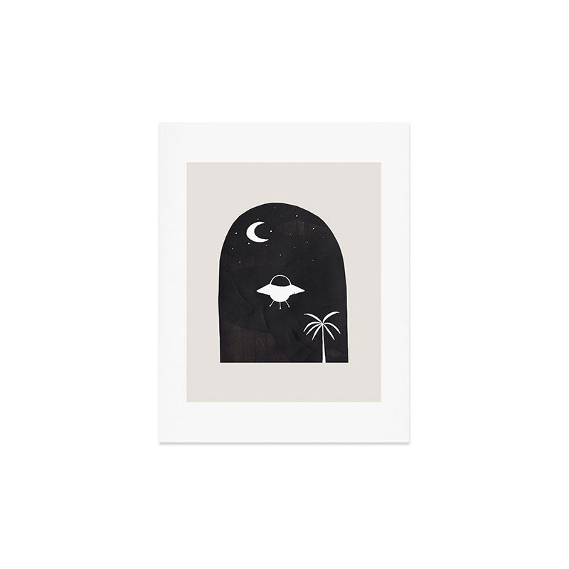 Ancient Alien Visitor Black White Minimalist Line Drawing Paper Collage by Ejaaz Haniff Art Print Gallery Image 3
