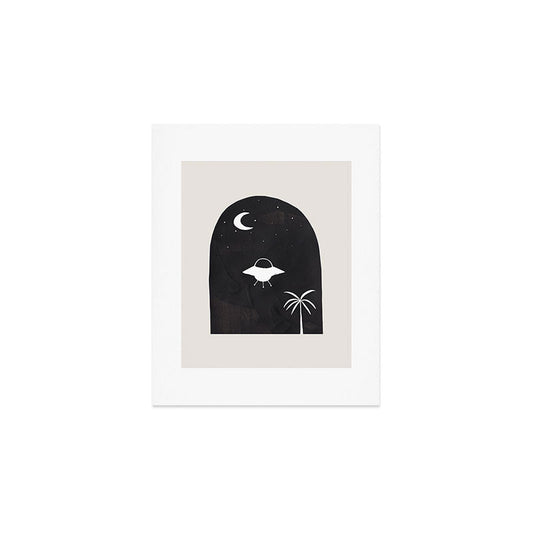 Ancient Alien Visitor Black White Minimalist Line Drawing Paper Collage by Ejaaz Haniff Art Print Gallery Image 1