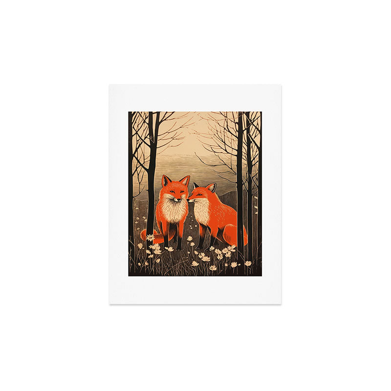 Autumn Forest Fox Pair Art Print Gallery Image 2