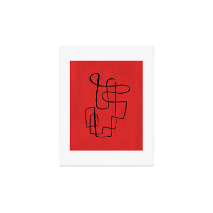 Minimalist Minimal Line Drawing Line Art Maze Red Painting Mid Century Modern Cool Retro Funky Trendy Art Print Gallery Image 3
