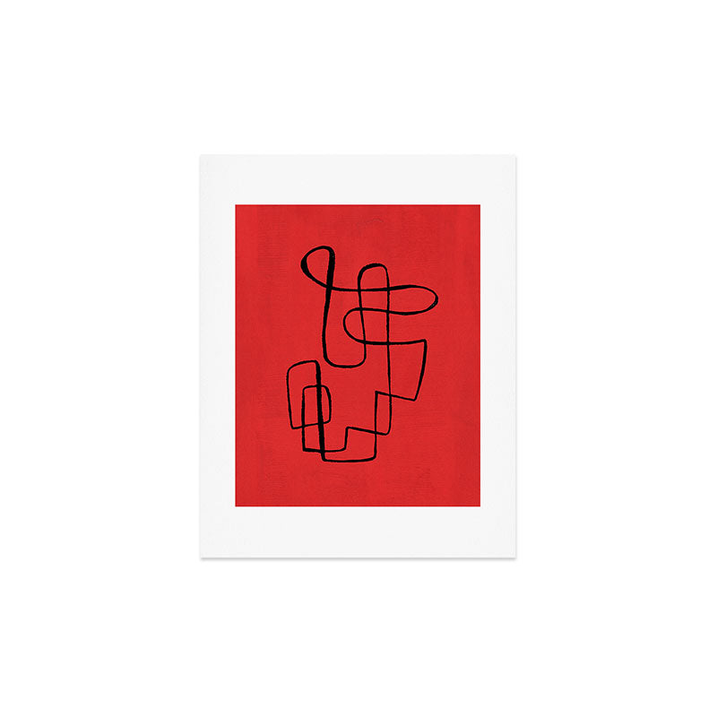 Minimalist Minimal Line Drawing Line Art Maze Red Painting Mid Century Modern Cool Retro Funky Trendy Art Print Gallery Image 2