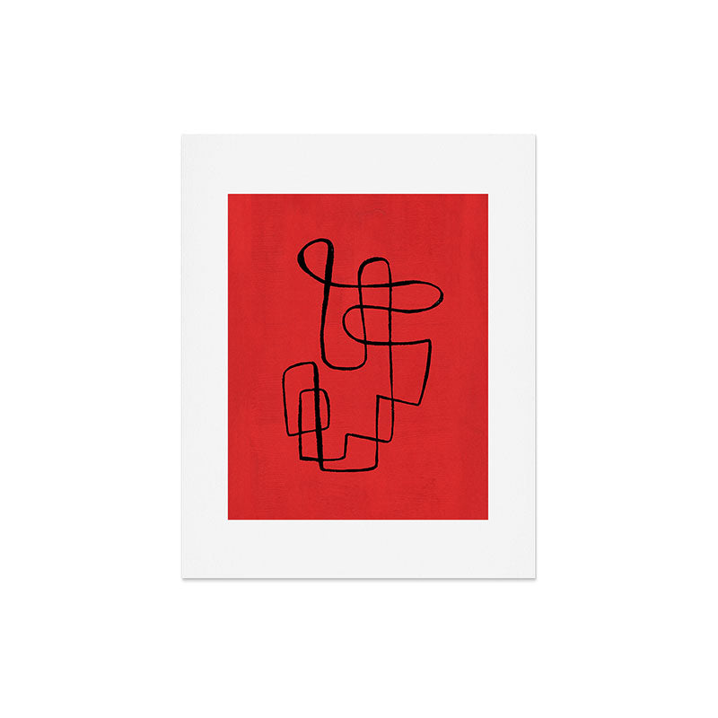 Minimalist Minimal Line Drawing Line Art Maze Red Painting Mid Century Modern Cool Retro Funky Trendy Art Print Gallery Image 4