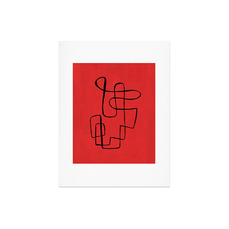 Minimalist Minimal Line Drawing Line Art Maze Red Painting Mid Century Modern Cool Retro Funky Trendy Art Print Gallery Image 6