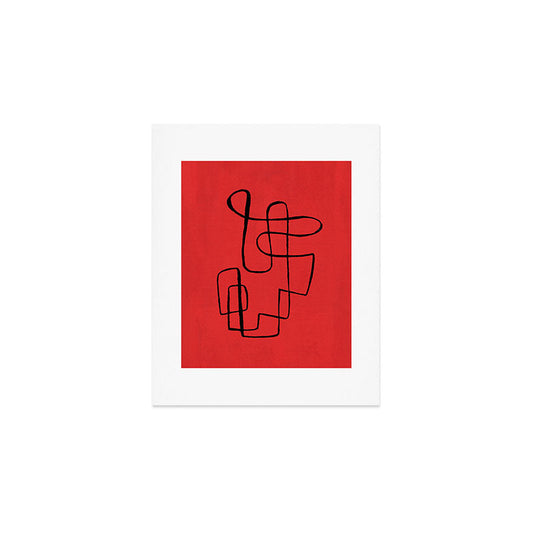 Minimalist Minimal Line Drawing Line Art Maze Red Painting Mid Century Modern Cool Retro Funky Trendy Art Print Gallery Image 1