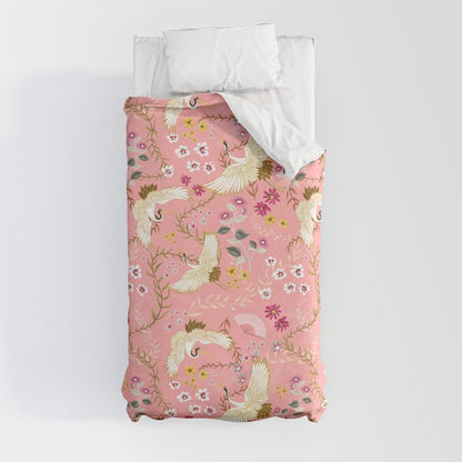 Chinoiserie cranes on pink, birds, flowers, Duvet Cover Gallery Image 4
