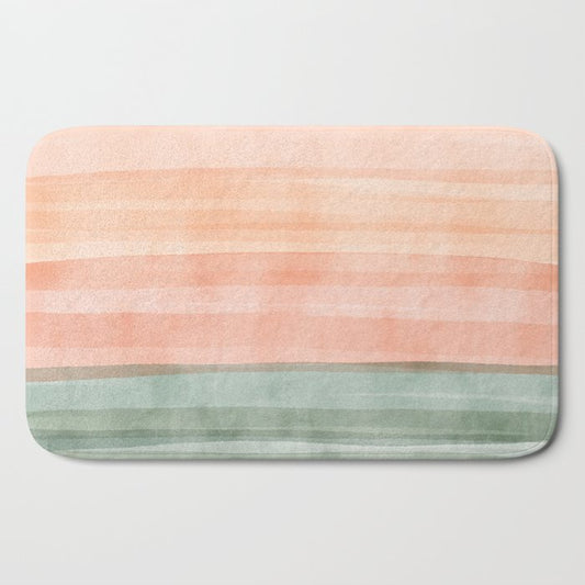 Light Sage Green Waves on a Peach Horizon, Abstract _watercolor color block Bath Mat Gallery Image 2