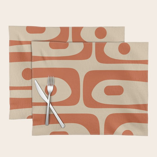 Mid Century Modern Piquet Abstract Pattern Mid Mod Burnt Orange and Beige Placemat Gallery Image 2