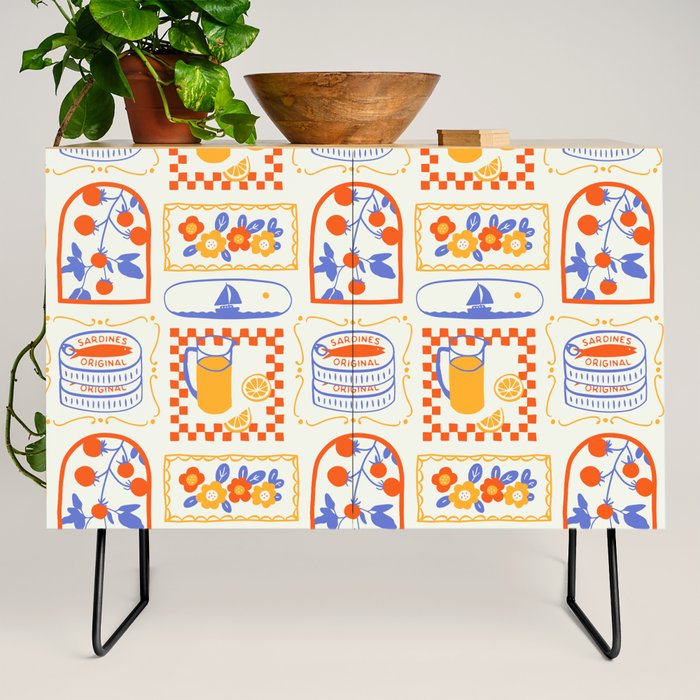 Summer vacation patchwork art pattern Credenza Gallery Image 2
