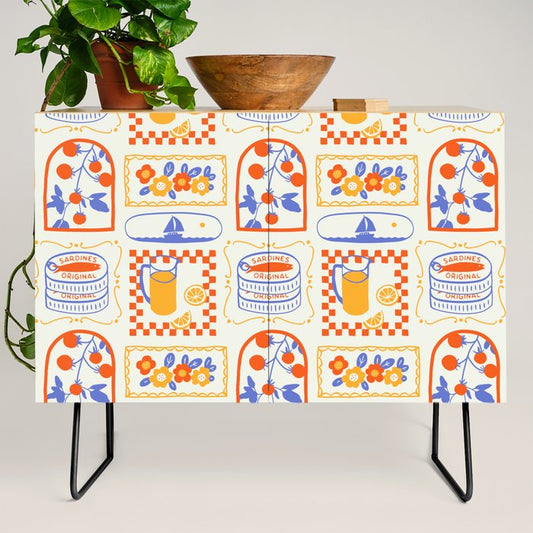 Summer vacation patchwork art pattern Credenza Gallery Image 2