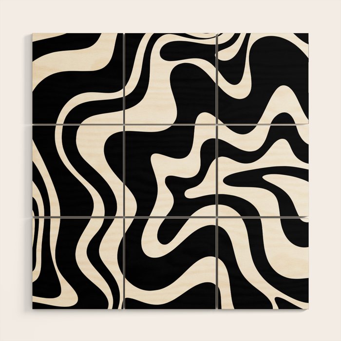 Liquid Swirl Abstract Pattern in Black and White Wood Wall Art Gallery Image 2