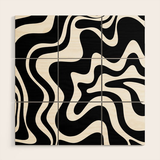 Liquid Swirl Abstract Pattern in Black and White Wood Wall Art Gallery Image 2