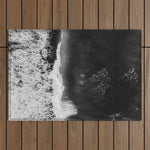 Surfer girls from above in Ericeira Portugal | Ocean wanderlust photography black and white print Outdoor Rug Gallery Image 1