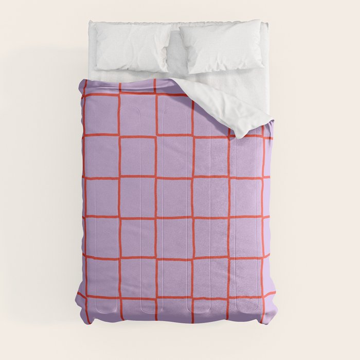 Red + Lavender Plaid Checker Comforter Gallery Image 3