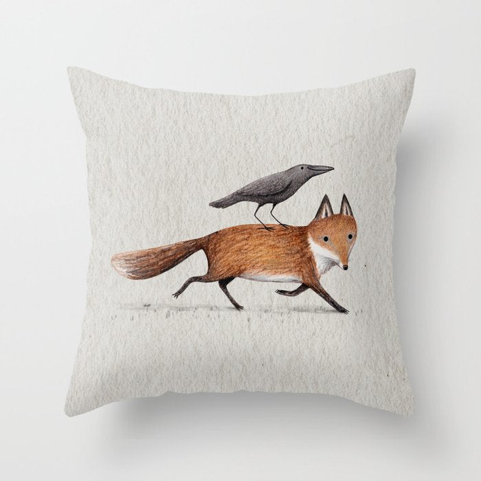Fox & Crow - Piggyback Throw Pillow Gallery Image 1