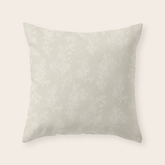 Botanical Cottage Floral Pattern in Light Mushroom Beige and Cream Throw Pillow Gallery Image 2