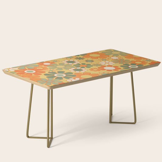 Retro 70s Floral Pattern in Mossy Sage Olive Green Orange Mustard Coffee Table Gallery Image 2
