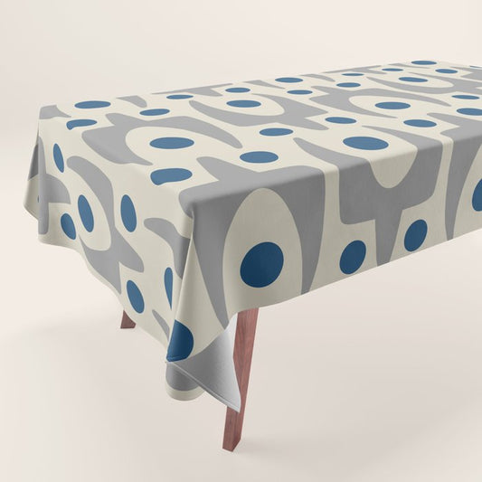 Mid Century Modern Abstract Pattern 149 Gray and Blue Tablecloth Gallery Image 1