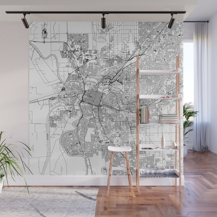 Sacramento White Map Wall Mural Gallery Image 1