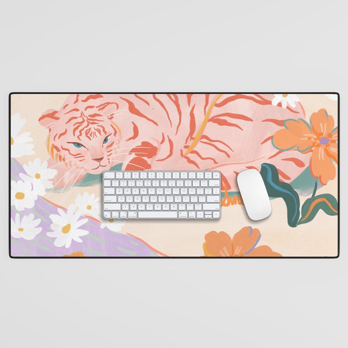 Pink Tiger in Wild Garden Desk Mat Gallery Image 1