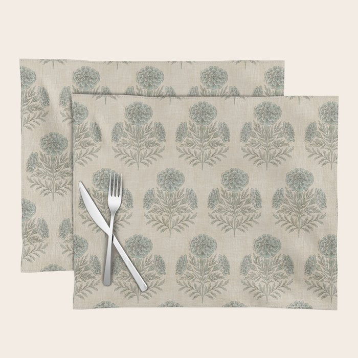 Marigold - sage and dusty blue on linen Placemat Gallery Image 2