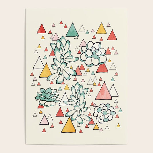 Succulent and triangles seamless pattern Poster Gallery Image 1