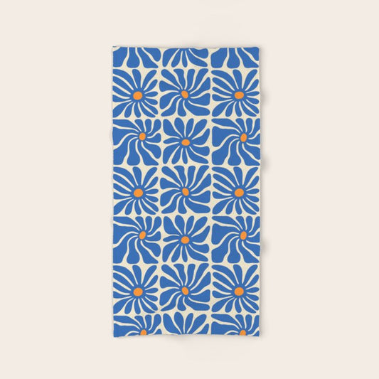 Vintage blue flower art pattern Bath Towel Gallery Image 2